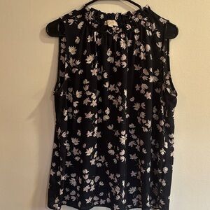 LOFT Navy Blue and Pink Floral Blouse